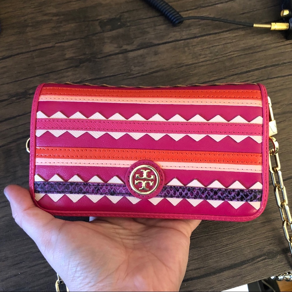 Tory Burch hot pink clutch with removable strap